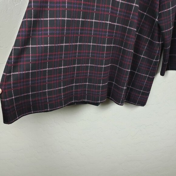 J.Jill Ponte Knit Windowpane Plaid Top Black/Purple Size Large 3/4 Sleeve Fall - Picture 4 of 11